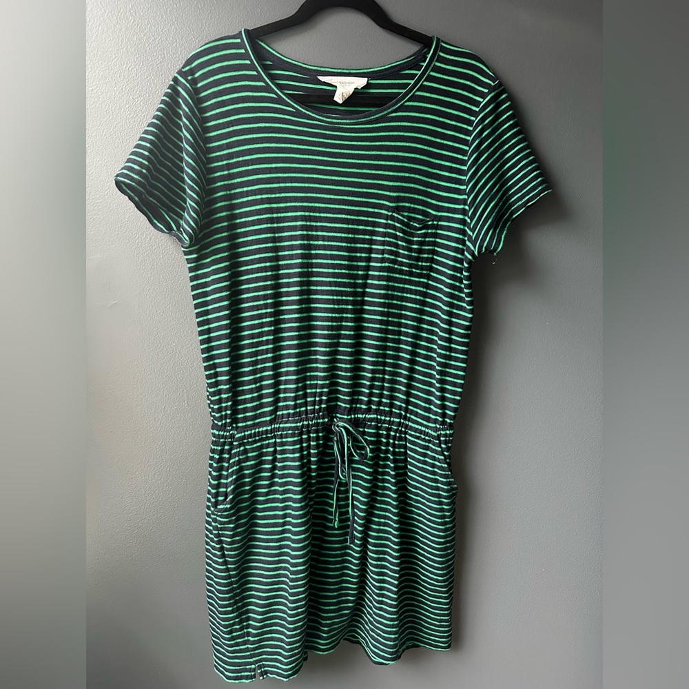 💚💙 WORKSHOP REPUBLIC CLOTHING women’s dress navy blue Green Striped large pocket